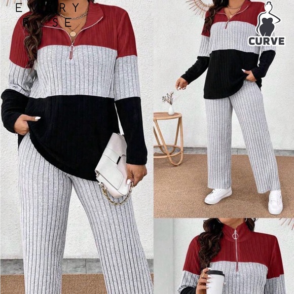 Colorblock Women's Ribbed Knit Set - Picture 1 of 3